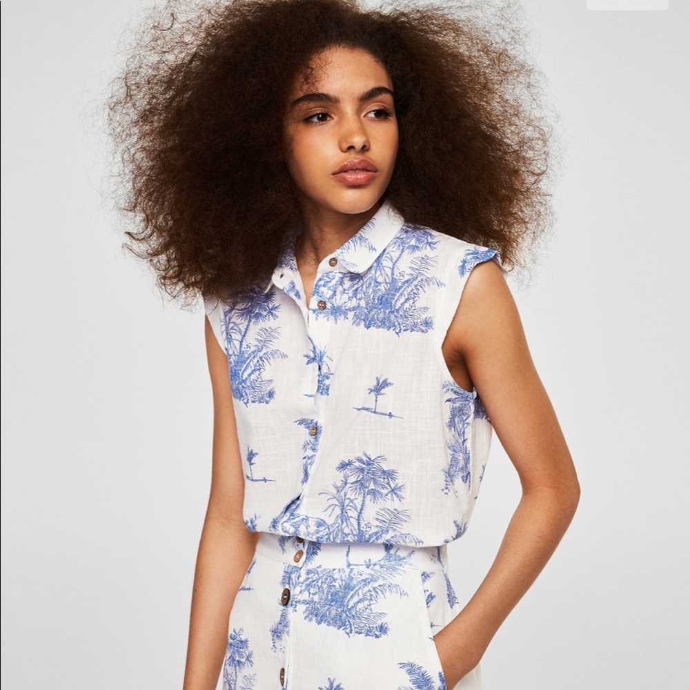 MANGO printed sleeveless shirt, US size 8, NWT